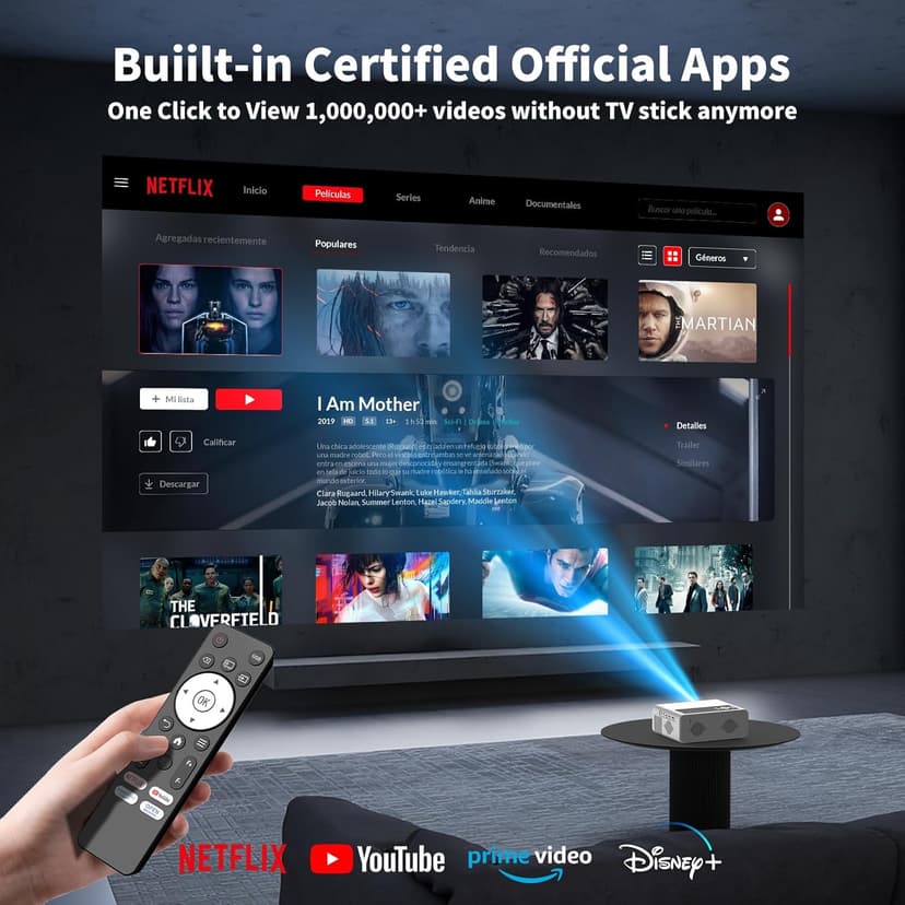 Netflix-Officially-Licensed PANSEBA 4K Smart Projector with WiFi and Bluetooth, Outdoor Projector with Auto Keystone, Portable Movie projector with 2S Focus, Home Projector for Game/Phone/Laptop