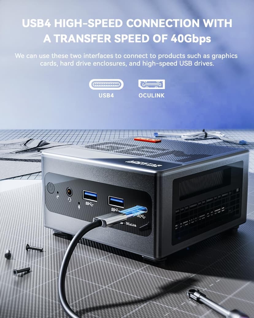 GEM10 Mini PC, AMD Ryzen 7 7840HS (8C/16T, up to 5.1GHz), 32GB RAM (6400MT/S) 1T SSD, Mini Computer, NVME*3,OCULINK+USB4+HDMI2.1, WiFi 6 2.5G LAN 8K Triple Display