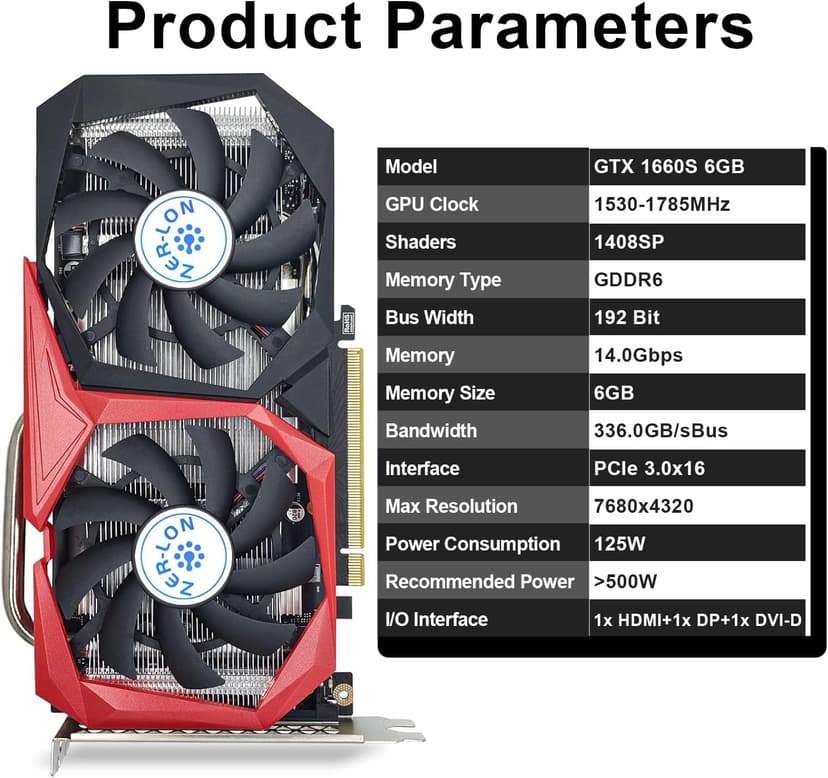 GeForce GTX 1660 Super 6GB Graphics Cards, GDRR6 192Bit PCIE 3.0X16 Computer Gaming Gpu, Dual Freeze Fans Video Card with HDMI/DP/DVI Ports Support 4K and 8K HD