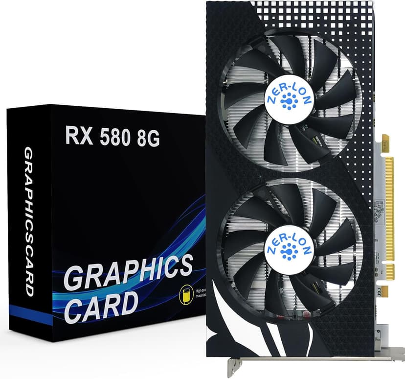 Radeon RX 580 8GB Graphics Card, 2048SP GDDR5 256 Bit Pc Gaming Video Card with Dual Cooling Fan, HDMI DP DVI-Output, PCI Express 3.0 Computer GPU for Office and Gaming
