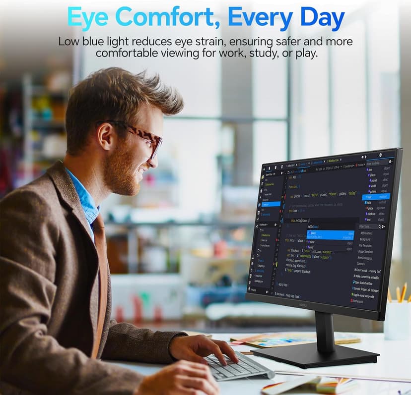 KOORUI Monitor, 27 Inch Gaming Office Monitor, Eye-Care IPS FHD 1080P 144Hz Computer Screen with HDMI VGA, Slim Bezels, Freesync, Ergonomic Tilt, VESA Mountable, Black