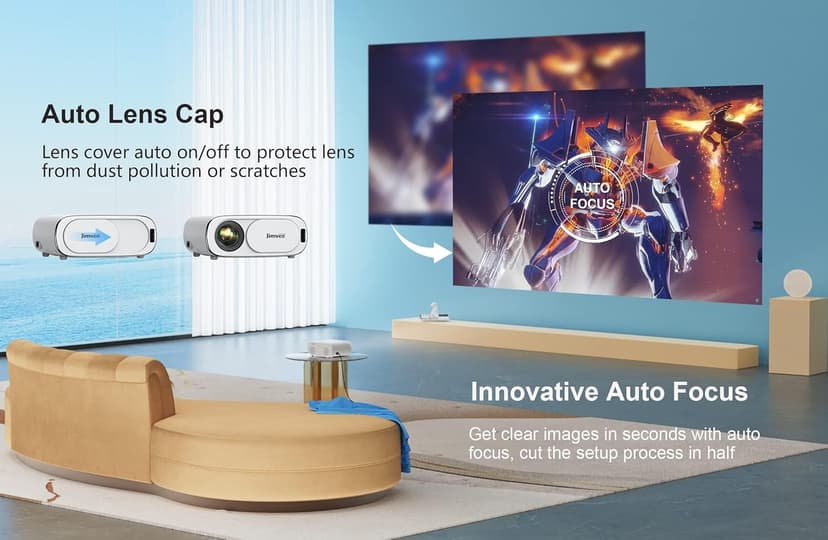 [AI Auto Focus+Auto Lens Cap]Outdoor-Projector 4K with WiFi 6and Bluetooth:Upgrade 1100 ANSI Native 1080P Jimveo Portable Projector, Auto 6D Keystone&Zoom,Home LED Movie Projector for Outdoor/Home Use