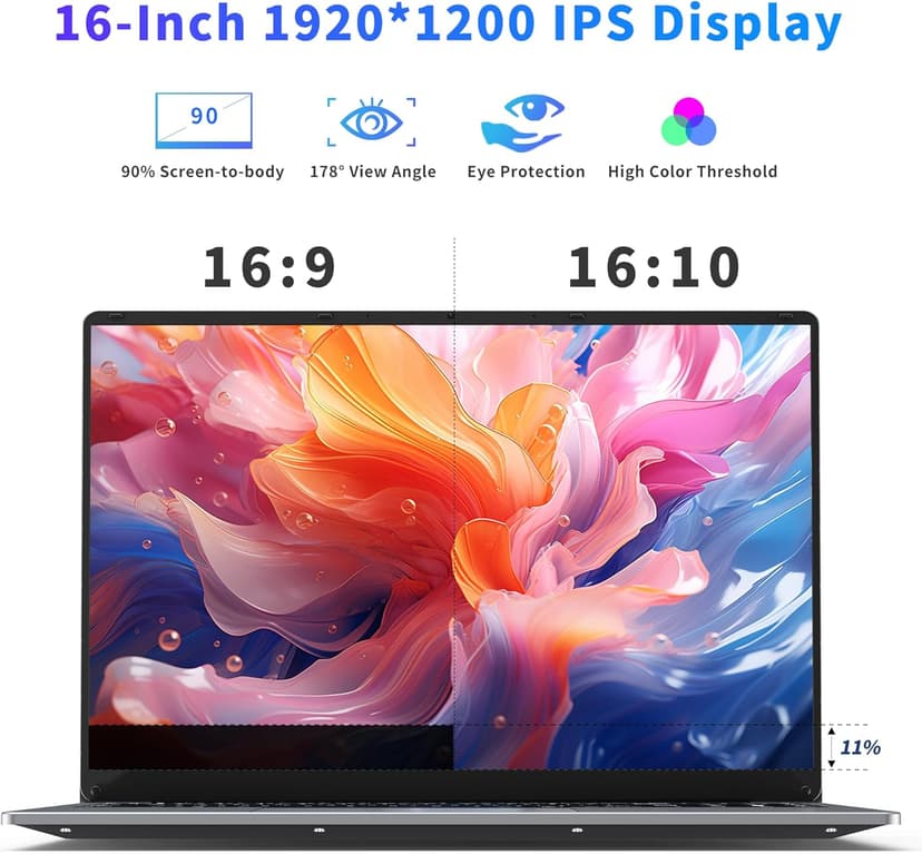 16 Inch Laptop Computer, Gaming Laptop 2025, 16GB RAM 1TB SSD, N150 Processor(Up to 3.6GHz), FHD 1920 * 1200, 180° Open, Backlit, BT4 WIFI5, Windows 11 Pro, 6000 mAh Battery, Student