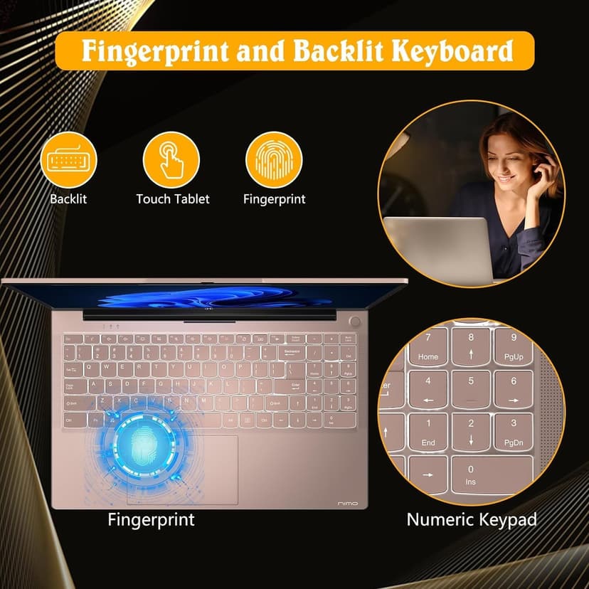 NIMO 15.6 FHD Student Laptop, 16GB RAM, 1TB SSD, Intel Pentium Quad-Core N100(Beat to i3-1115G4, Up to 3.4GHz), 2 Years Warranty, Backlit Keyboard, Fingerprint, Win 11, Rose Gold