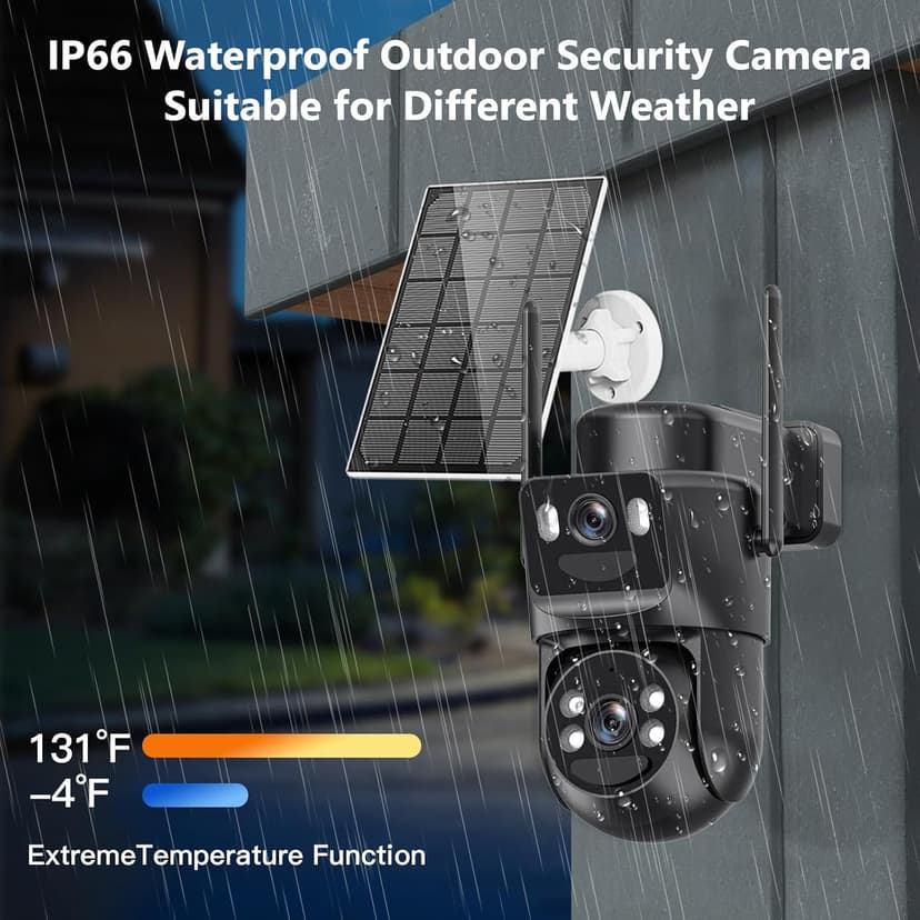 4K Solar Security Cameras Wireless Outdoor Battery Powered, 5GHz & 2.4GHz Dual Lens Bullet & 360°PTZ Linkage Outdoor Security Camera with Solar Panel, 8X Digital Zoom, Color Night Vision