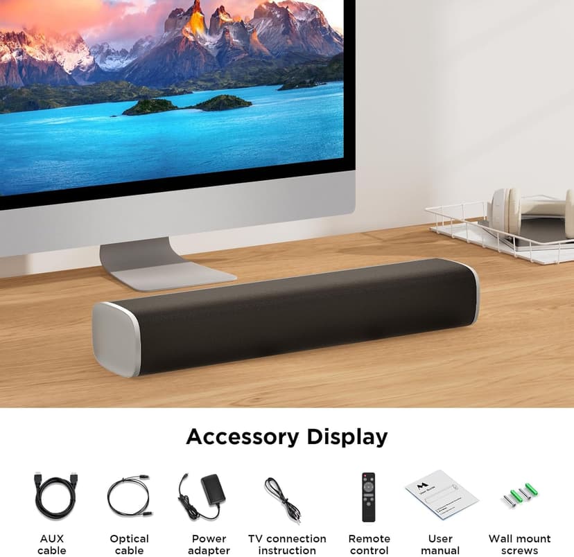 MZEIBO TV Sound Bar, Sound Bars for Smart TV Bluetooth 5.0 Soundbar 50W 17Inch Soundbars with ARC/Optical/AUX Connection Surround for Home Theater Audio