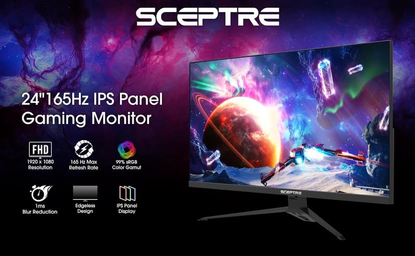Sceptre IPS 24” Gaming Monitor 165Hz 144Hz Full HD (1920 x 1080) FreeSync Eye Care FPS RTS DisplayPort HDMI Build-in Speakers, Machine Black 2020 (E248B-FPT168),IPS 24" 165Hz