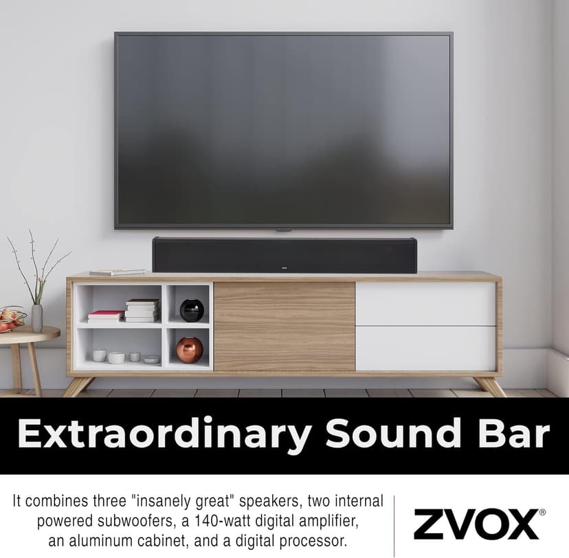 ZVOX SB500 Soundbar for TV, Home Speaker Bar Works with 50" to 90" TVs, Soundbar with Subwoofer Built-in, 6 Modes AccuVoice Dialogue Boost, Multi-Zone Audio and Hearing Technology