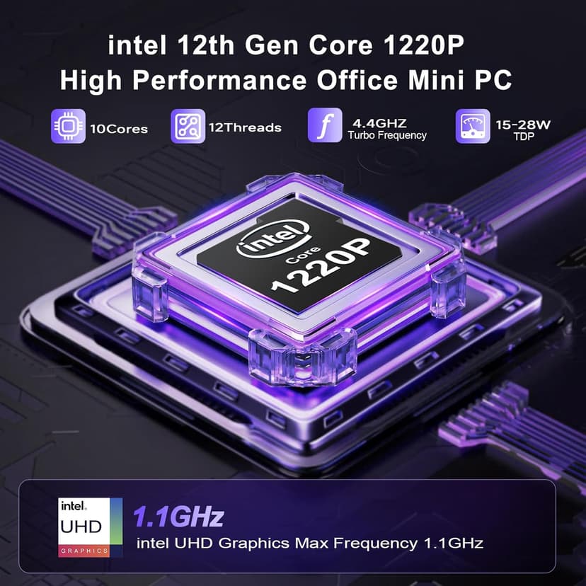 Beelink EQi12 Dual LAN Mini PC, Intel Core 1220P(10C/12T, up to 4.4GHz), 16GB DDR4 RAM 500GB PCIe4.0 SSD, Mini Desktop Computer Support WiFi 6/ BT5.2/ Dual HDMI/Bulit-in 85W Power Supply