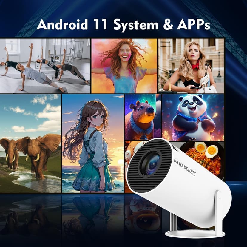 HY300PRO Mini Projector with WiFi and Bluetooth, 4K Support Smart Portable Projector Auto Keystone , Air Mouse Remote, Voice Control, 180 Degree Rotation, Home Video Proyector Android 11