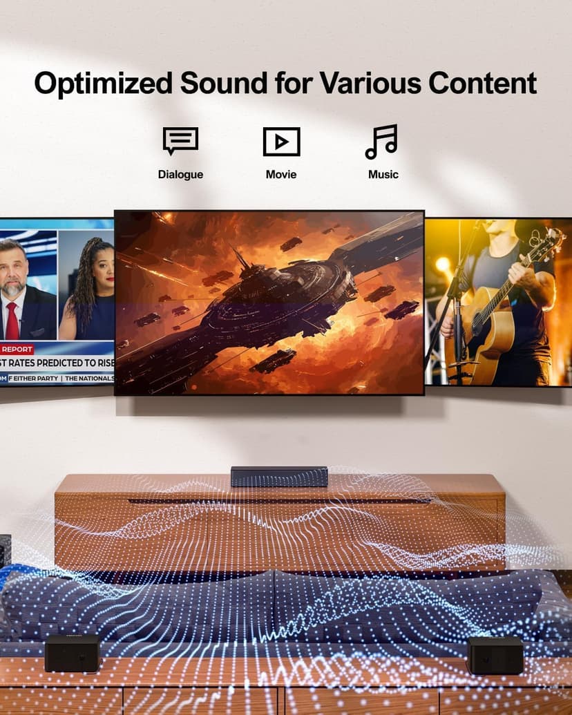 ULTIMEA 5.1 Sound Bar for Smart TV, Virtual Surround Sound System for TV, 320W Peak Power, Adjustable Surround Speakers and Subwoofer, APP Control, Home Theater Soundbar Poseidon D50(2025 New Model)