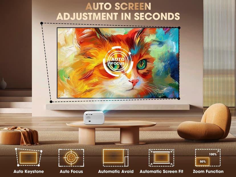 E1 Pro Netflix-Certified Smart Projector, 550 ANSI Lumens, WiFi Bluetooth, Auto Focus & Keystone, Native 1080P & 4K Support, Full-Sealed Optical Engine, Portable Home Theater for Indoor/Outdoor
