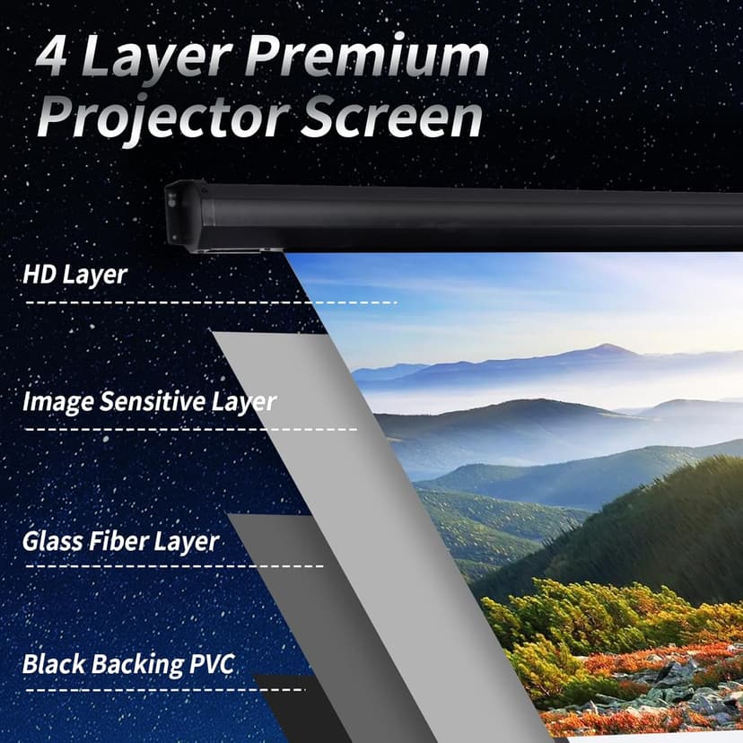 Motorized Projector Screen Pull Down 100 Inch 16:9 HD Automatic Projector Screen with Remote, Electric Retractable Black Projection Screen Portable, Roll Up Movie Screens for Projectors Outdoor Indoor