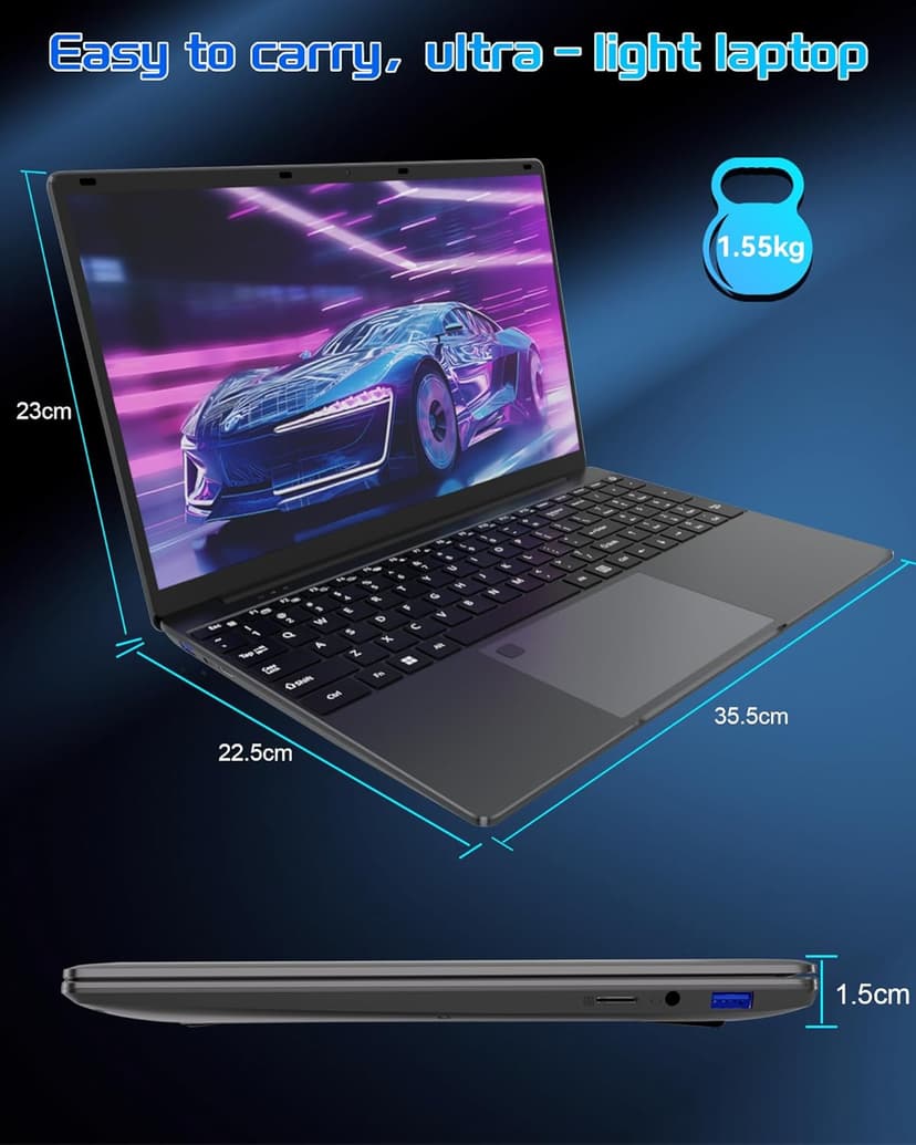 15.6 inch Laptop Computer,16GB RAM LPDDR4 512GB SDD Portable Laptop Computer Cerelon N5095 Processor FHD 1920 * 1080 Laptop PC with Touch ID, WiFi5, BT4.2, USB 3.0