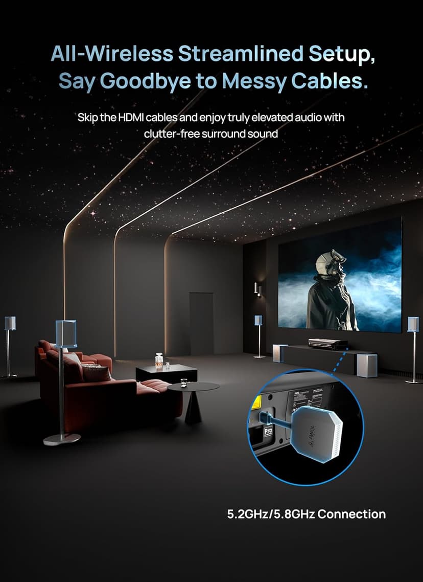 AWOL VISION ThunderBeat 4.2.2 All-Wireless Home Theater Sound System, Surround Sound System with Dual 120W Subwoofers and Upward Firing Speakers, Dolby Atmos DTS Support