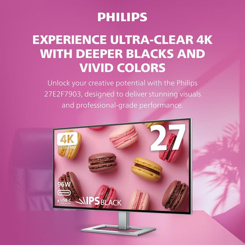 Philips Brilliance 27E2F7903 27" 4K UHD IPS Black Display, Thunderbolt, PD 96W, Height Adjustable, Daisy Chain, Built in Speakers, MacBook/PC Compatible, 4-Year Advance Replacement