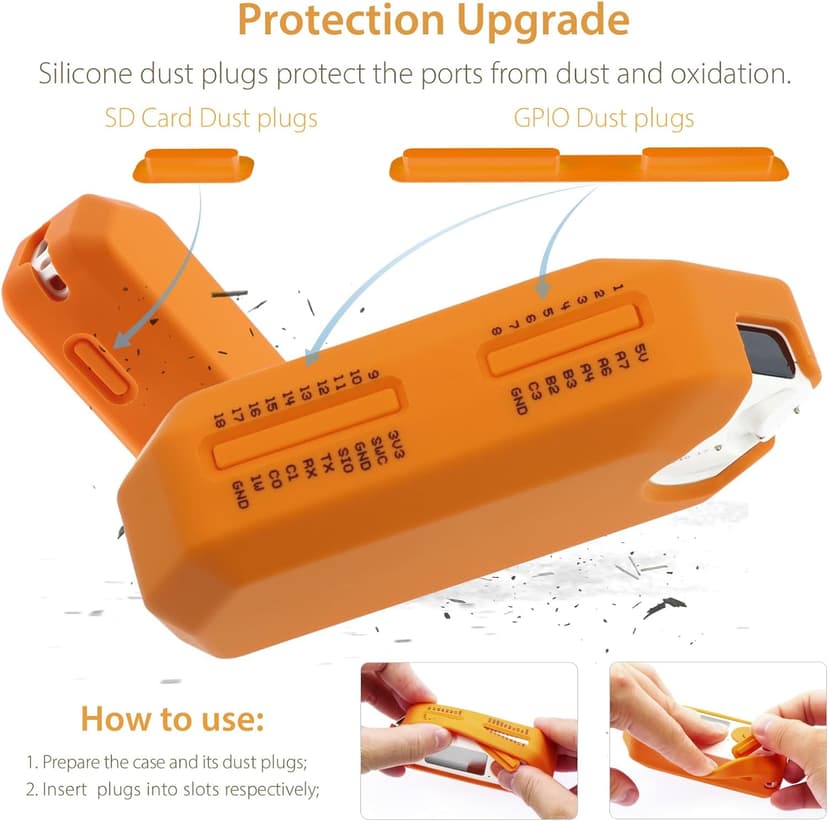 5 in 1 Protective Accessories Soft Silicone Case & EVA Carrying Case & 3 Pack of Screen Protect & SD Card Dust Plug & GPIO Dust Plug for Flipper Zero - Original Orange Set (Orange)