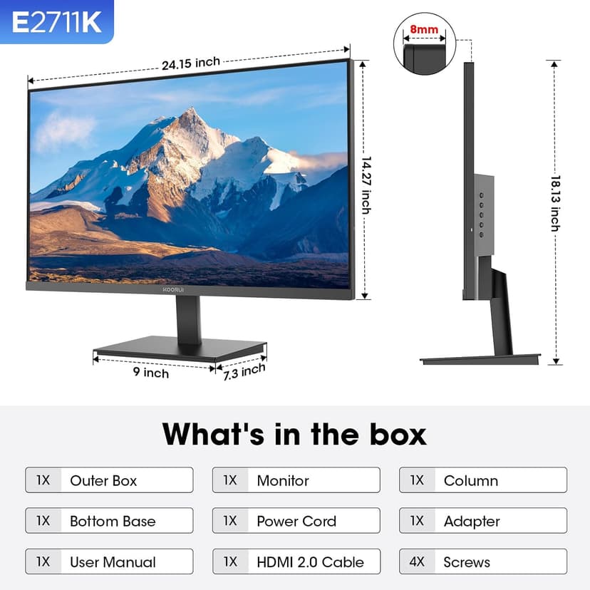 KOORUI Monitor, 27 Inch Gaming Office Monitor, Eye-Care IPS FHD 1080P 144Hz Computer Screen with HDMI VGA, Slim Bezels, Freesync, Ergonomic Tilt, VESA Mountable, Black