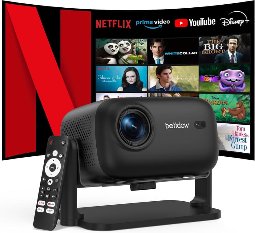 Netflix Officially Licensed Projector,BETTDOW Closed-Design Projector with Wifi 6 and Bluetooth 5.2,Intelligent Voice Assistant,Electric Focus Projector for Netflix/YouTube/Prime Video/D+