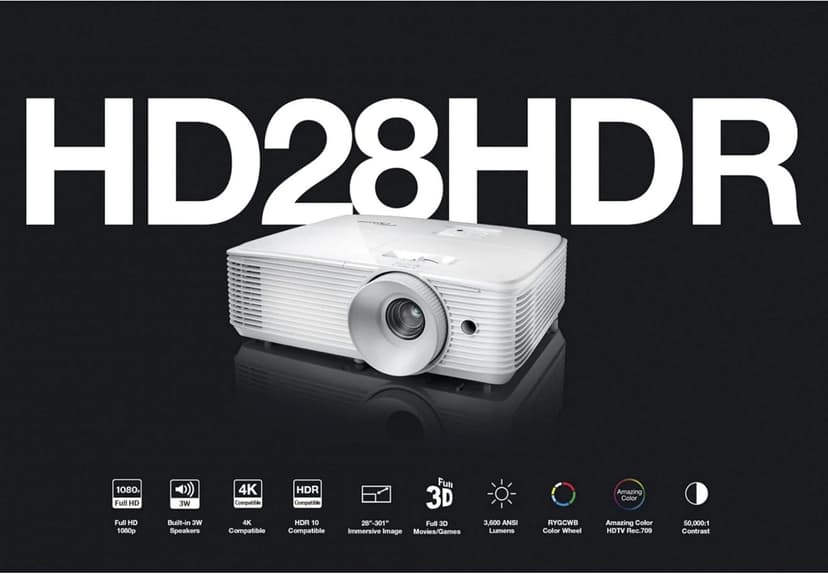 Optoma HD27HDR 1080p 4K HDR Ready Home Theater Projector for Gaming and Movies, 120Hz Support and HDMI 2.0, White