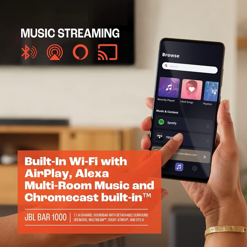 JBL Bar 1000: 7.1.4-Channel soundbar with Detachable Surround Speakers, MultiBeam™, Dolby Atmos®, and DTS:X®, Black (Renewed)