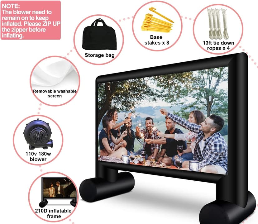 Inflatable Projector Screen 15ft Inflatable Movie Screen Outdoor with Air Blower and Storage Bag, Easy Set up, Front and Rear Projection for Outdoor Movie Night Backyard Pool Fun