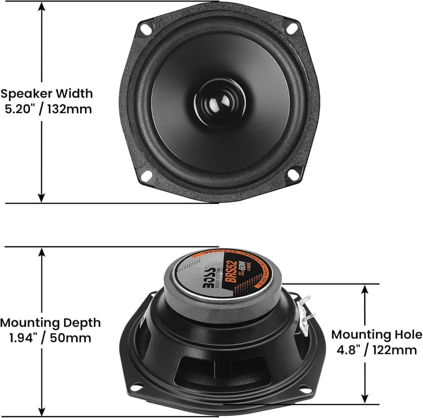BOSS Audio Systems BRS52 Replacement Car Speakers - 60 Watts Of Power, 5.25 Inch , Full Range, Sold Individually, Easy Mounting