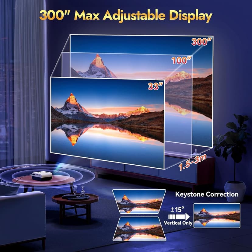 Mini Projector with WiFi and Bluetooth, Screen | Native 1080P, Portable Outdoor 5G Projector, Lag-Free, Compatible with iPhone, Android, PC, Fire Stick, Xbox, and PS5