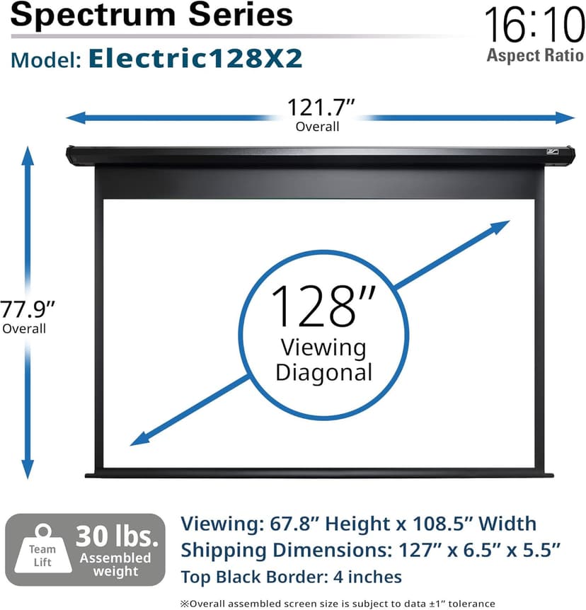 Projector Screen Elite Screens Spectrum, 128-INCH Diag 16:10, Motorized Projection Screen Movie Home Theater 4K/8K Ultra HD Ready, ELECTRIC128X2