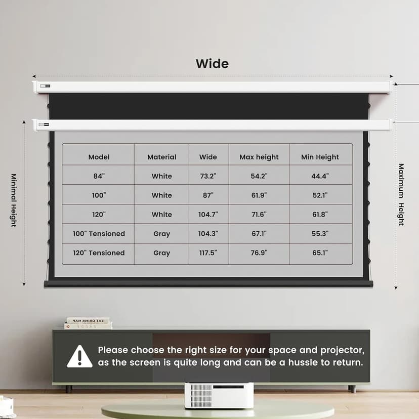 Tensioned Motorized Projector Screen by SilverMagic - Tab Tensioned and Modern Design Gray Screen with White Aluminum case for Home Theater/Living Room/Patio/Office/Classroom - 120 inch 16:9