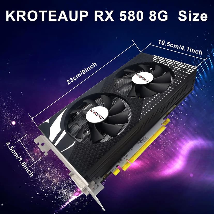 RX 580 Graphics Card, 2048SP, Real 8GB, GDDR5, 256 Bit, Pc Gaming Video Card, HDMI/DP/DVI Outputs, PCI Express 3.0 with Freeze Fan Stop for Desktop Computer Gaming Gpu