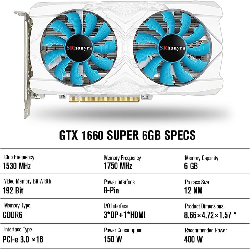 GTX 1660 Super 6GB Graphics Card GDDR6 192 Bit PCI-e 3.0 x16 4 Monitors Video Card Support DirectX 12 OpenGL4.5 HDMI and 3*DisplayPort 1.4a