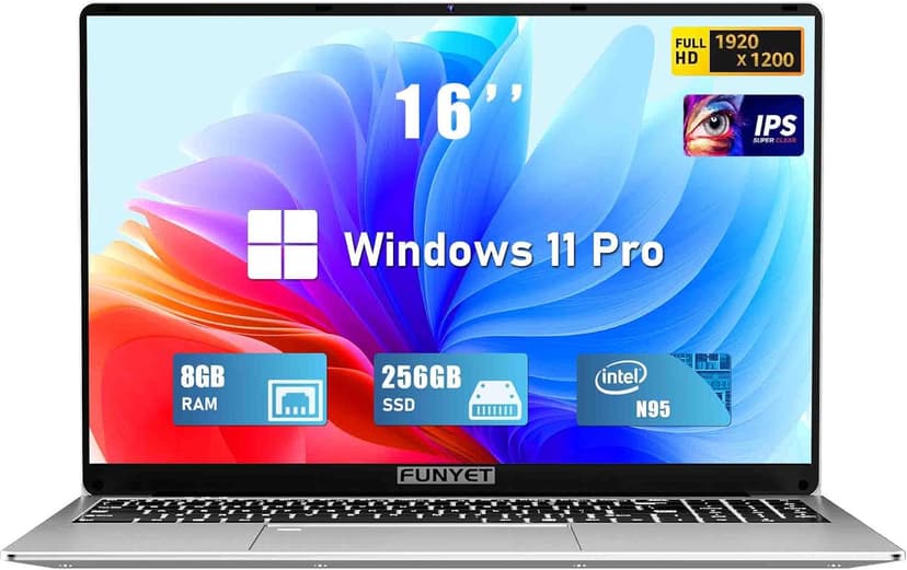 16 Inch Gaming Laptop, Laptop Computer 2025 Windows 11 Pro, 8GB RAM 256GB SSD, Intel 12th Gen N95 Processor(up to 3.4GHz), Backlit Keyboard, Fingerprint Unlock, FHD 1920 * 1200