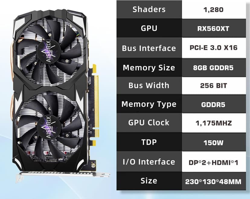 RX 560 XT 8GB GDDR5 Graphics Card,1792SP,128Bits, PC Gaming Video Card, Computer GPU, PCI Express x16 3.0 with Freeze Fan Stop for Desktop Computer Tarjeta Gráfica