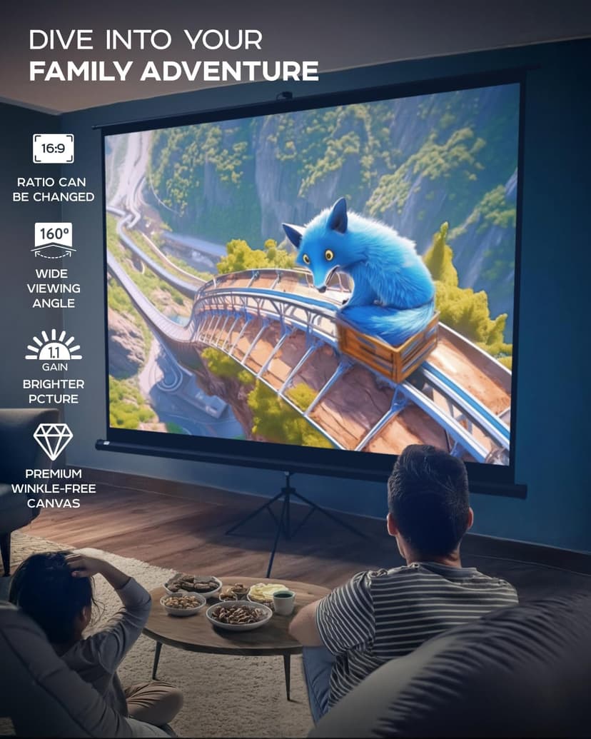 Projector Screen with Stand 120 inch - Indoor and Outdoor Projection Screen for Movie or Office Presentation - 4:3 HD Premium Wrinkle-Free Tripod Screen