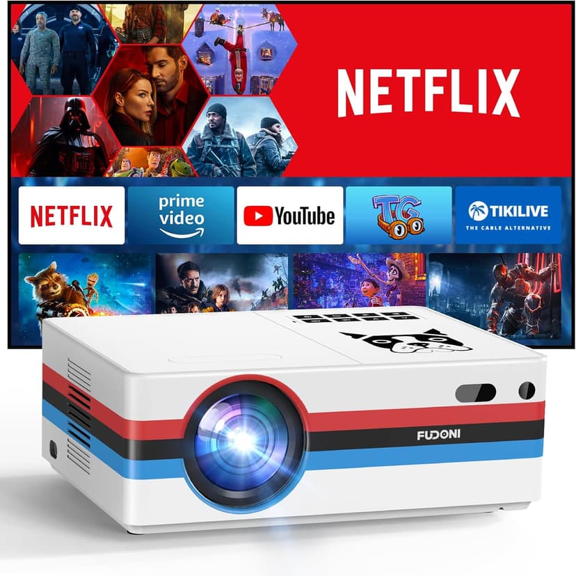 [Netflix Officially/Dolby Audio] FUDONI Smart Projector with WiFi and Bluetooth 4K, Auto Keystone& Electric Focus, 800ANSI Outdoor Projector with Apps, Built-in Netflix/YouTube/Prime Video
