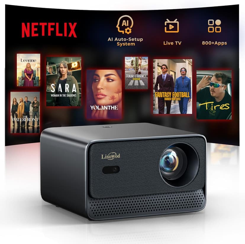 Projector with WiFi and Bluetooth, Mini-Projector: [For Netflix & AI Auto-Setup System & Live TV& 1000ANSI & 800+Built-inApps &Browser],Lisowod L03Pro 1080P Smart Portable-Outdoor-Movie Projector