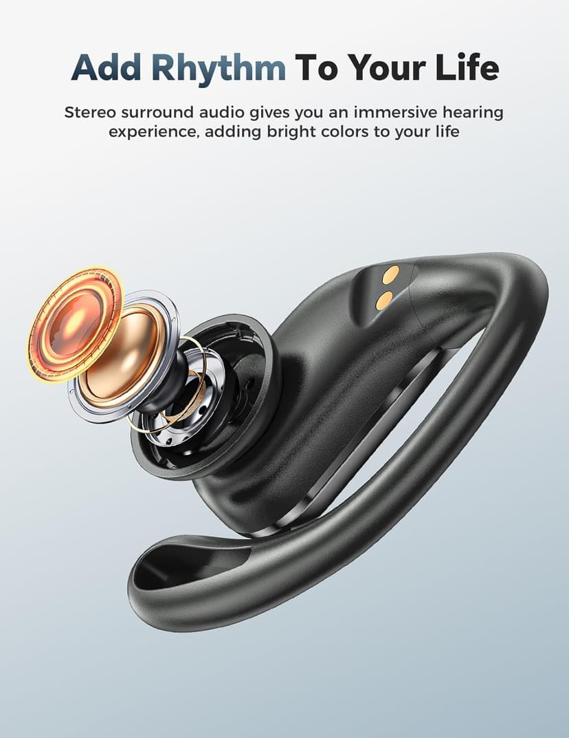 Bluetooth Headphones Wireless Earbuds: Sweatproof & Waterproof, 40H Playtime Wireless Ear Buds with Earhooks, Secure Fit Over Ear Buds with Mic, White Elephant Stocking Stuffers for Men Women