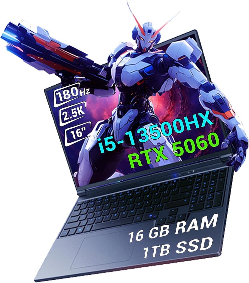 FIREBAT Laptop Gaming RTX 5060 GDDR7 GPU, 16" 2560x1600 2.5K 180Hz QHD 500nits 100%sRGB, Core 13500HX CPU, 1TB PCIe Gen4 SSD, 16GB DDR5 RAM, Metal Case Gaming & Entertainment Notebook Laptop Gamer PC