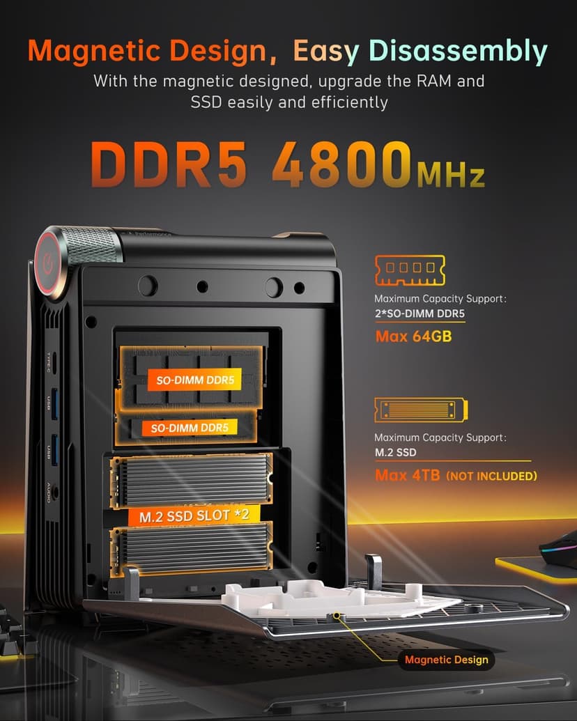 ACEMAGICIAN S3A Mini PC, AMD Ryzen 9 6900HX(up to 4.9 GHz), 32GB DDR4 1TB NVME SSD Mini Tower PC, AMD Radeon 680M Mini Desktop Computer Support BT5.2/RGB Lights/HDMI/Type-C/Wifi6