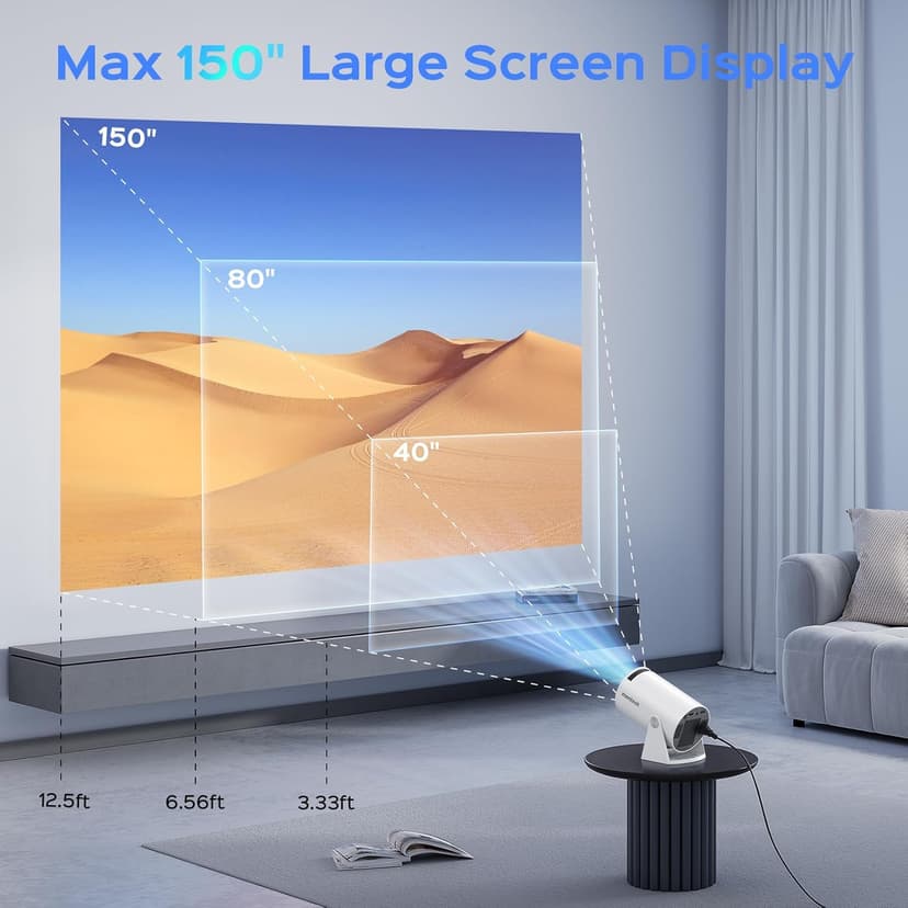 Mini Projector With WiFi and Bluetooth, 180 Rotatable Portable, 150" Smart With Android TV 11.0, 1080P Support 4K Decoding, 2.4G/5G WiFi6, Auto Keystone for Home Theater, White
