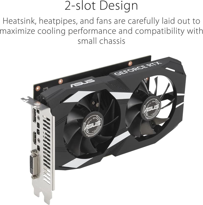 ASUS Dual NVIDIA GeForce RTX 3050 6GB OC Edition Gaming Graphics Card - PCIe 4.0, 6GB GDDR6 Memory, HDMI 2.1, DisplayPort 1.4a, 2-Slot Design, Axial-tech Fan Design, 0dB Technology, Steel Bracket