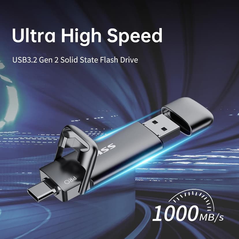 SSK 1TB USB-C Thumb Drive - Up to 1000MB/s, Dual Type-C/USB-A Flash Drive (3.2 Gen 2), Compatible with iPhone 15/PS4/Windows/Mac