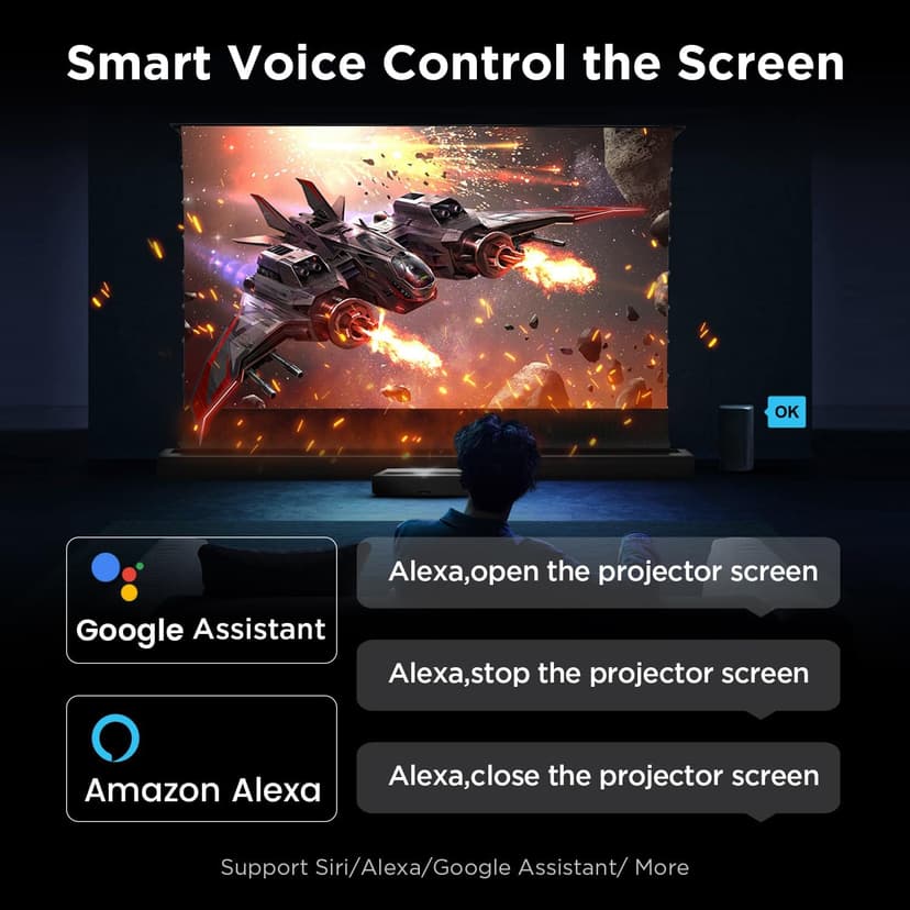 NothingProjector Projector Screen, 120 inch, Ambient Light Rejecting ALR, 4K UHD, Motorized Floor Rising Electric with Remote, Ground Up for Ultra Short Throw Projectors, No Installation NothPJ