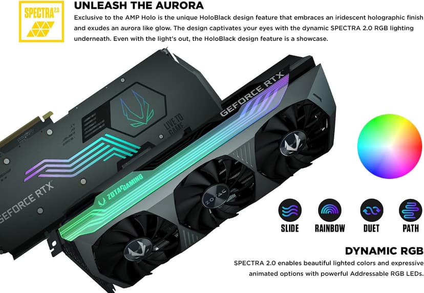 ZOTAC GAMING GeForce RTX™ 3080 Ti AMP Holo 12GB GDDR6X 384-bit 19 Gbps PCIE 4.0 Graphics Card, HoloBlack, IceStorm 2.0 Advanced Cooling, SPECTRA 2.0 RGB Lighting, ZT-A30810F