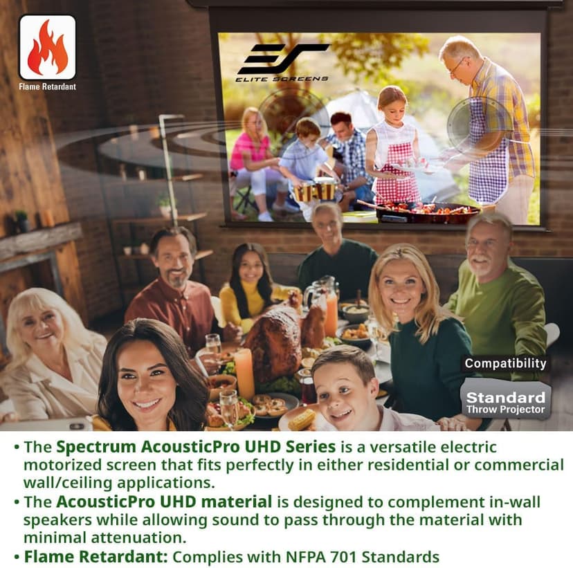 Elite Screens Spectrum AcousticPro UHD, 100-INCH Motorized Electric Projector Screen Moiré-Free Sound Transparent Perforated Weave Movie Home Theaters, ELECTRIC100H2-AUHD