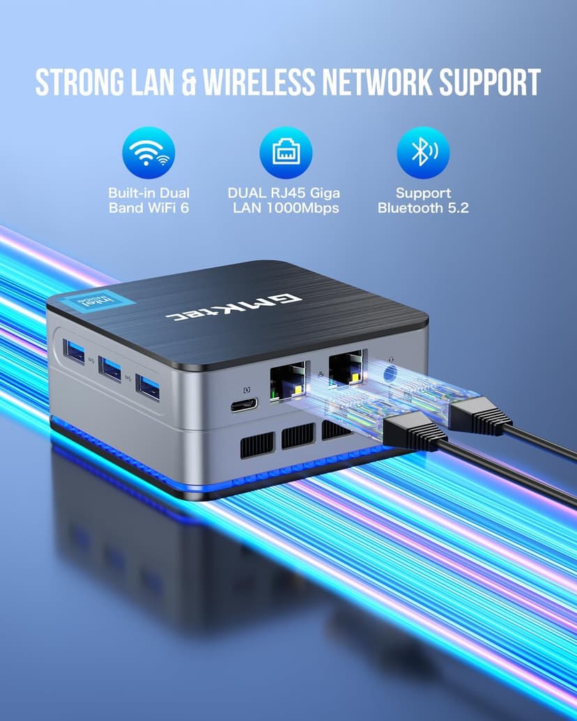 GMKtec Mini PC Intel N150(Turbo 3.6GHz) 12GB DDR5 512GB SSD Dual LAN, Desktop Mini Computer 4K Triple Display, WiFi6, BT5.2, Energy Efficient