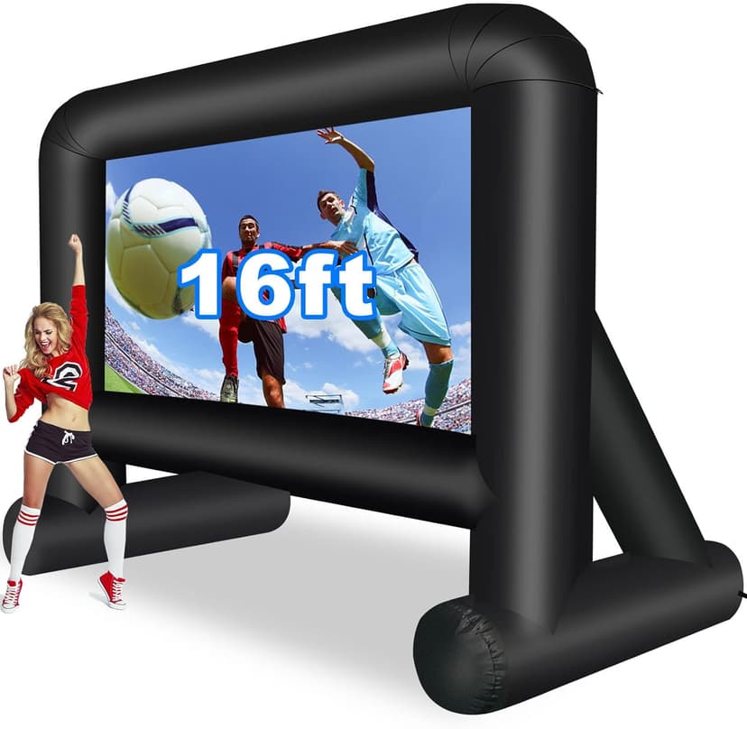16 Feet Inflatable Movie Screen Outdoor, Projection Screen with Air Blower, Tie-Downs and Storage Bag - Easy Set up, Blow Up Screen for Backyard Movie Night, Theme Party