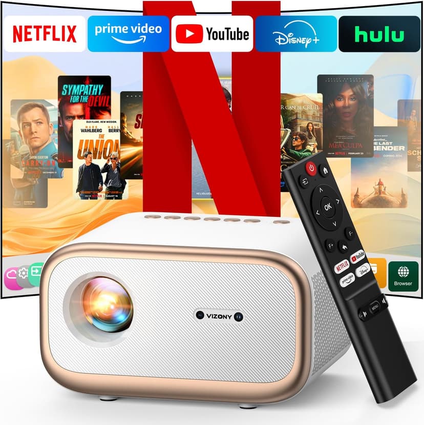 E1 Pro Netflix-Certified Smart Projector, 550 ANSI Lumens, WiFi Bluetooth, Auto Focus & Keystone, Native 1080P & 4K Support, Full-Sealed Optical Engine, Portable Home Theater for Indoor/Outdoor