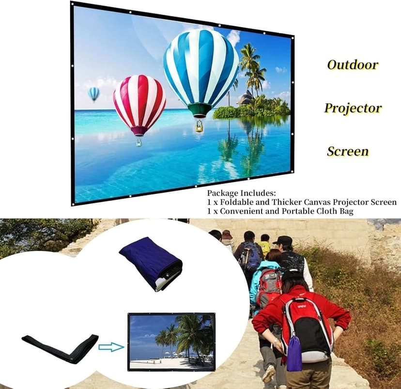 300 Inch Big Size Portable Outdoor Projector Screen, WRLSUN HD 16:9 Large Foldable Thick Canvas Material Home Theater Projection Movie Screen for Outdoor Camping/Office/School/Party/Sports Show